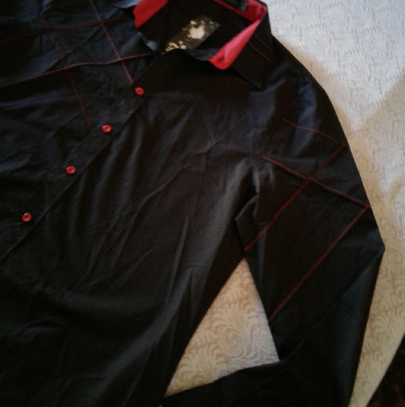 🌺 NWT Mens Jeansian Black/Red Fashion Shirt - Picture 4 of 7